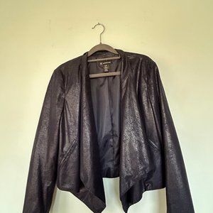 Navy Blue Faux Suede Cropped Jacket